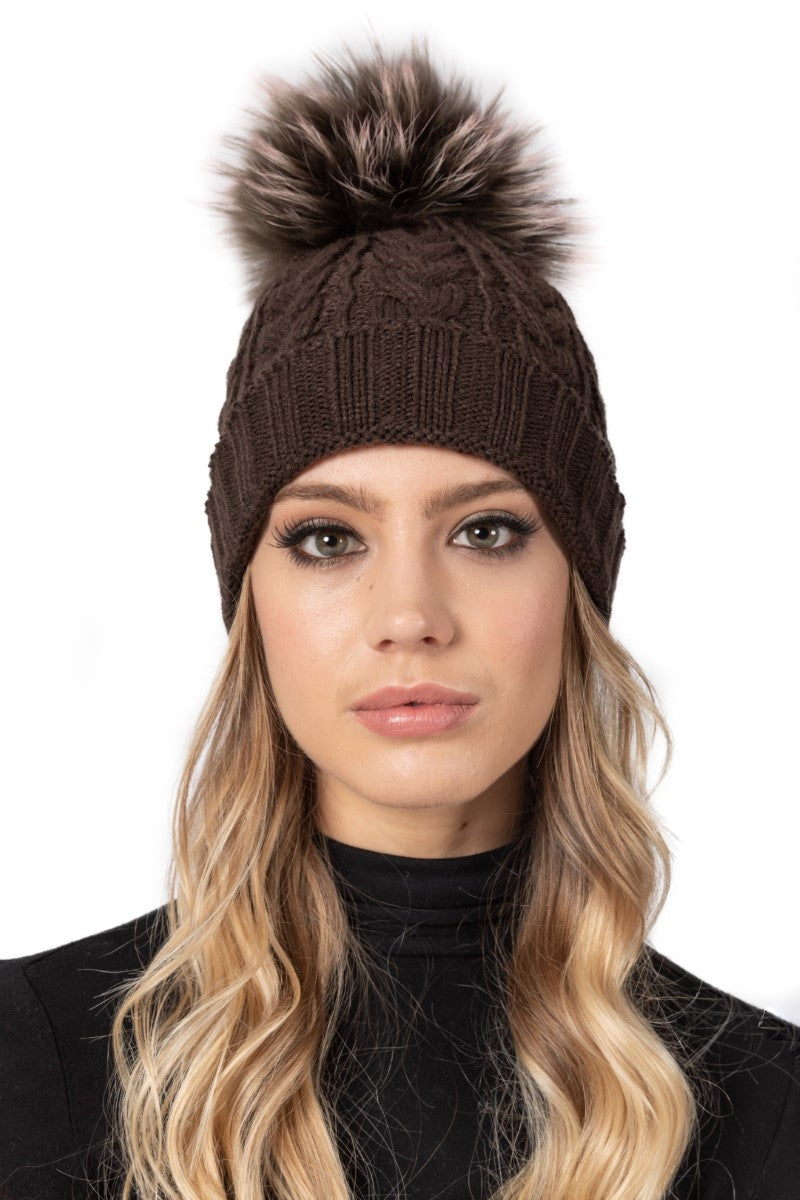 Brown Cable Knit Fur Bobble Hat Large Pom Pom – The Fur Bobble Shop